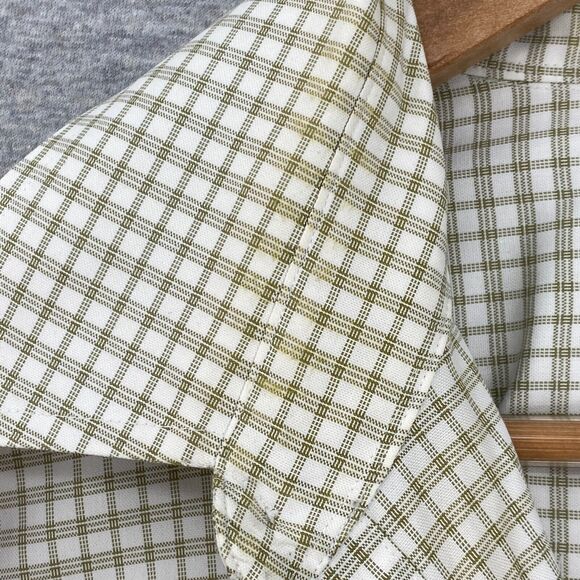 Croft & Barrow Shirt Mens 16 White Tan Check Button Up Wrinkle Free Long Sleeve - Picture 12 of 12
